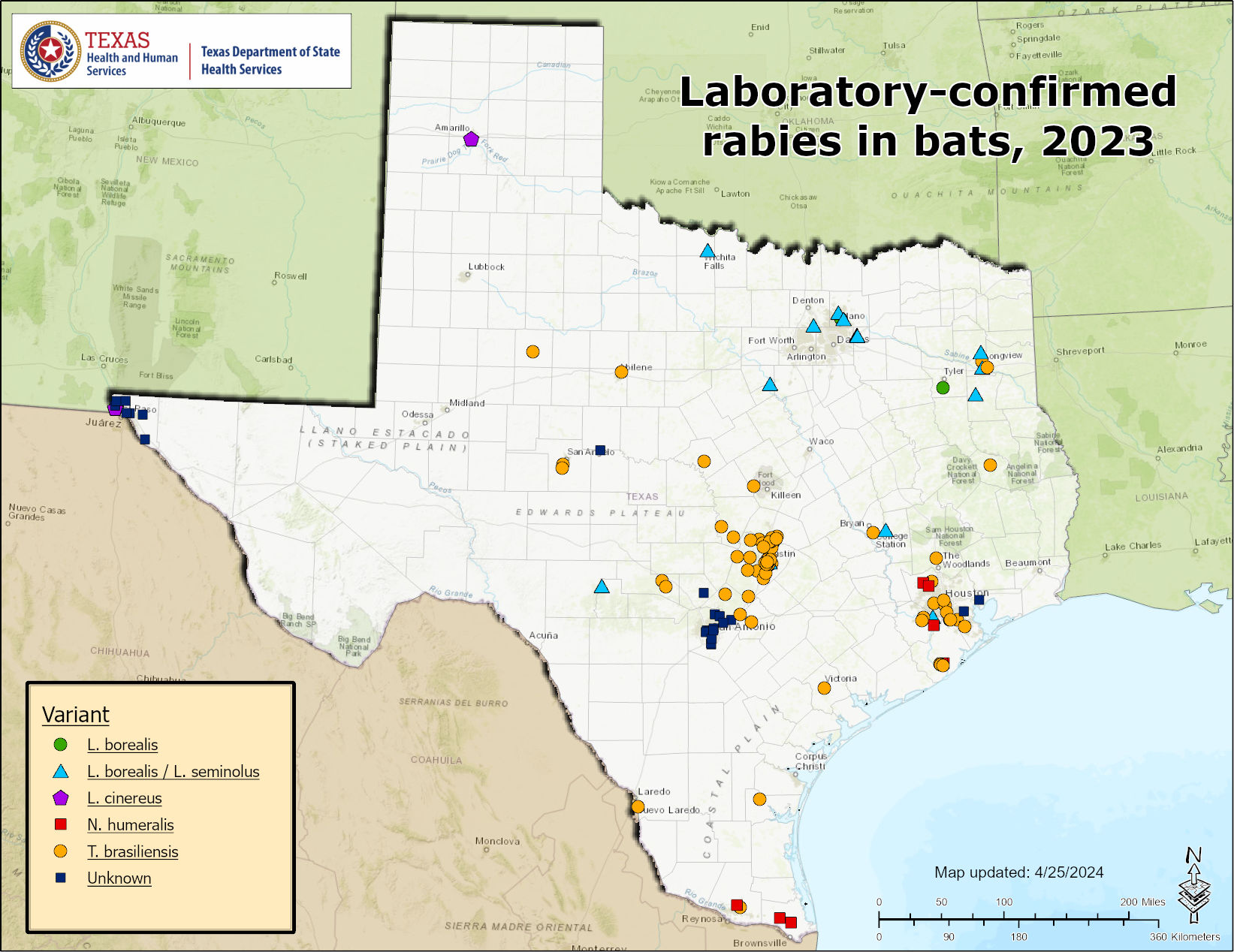 Rabies Maps 2023 Texas DSHS